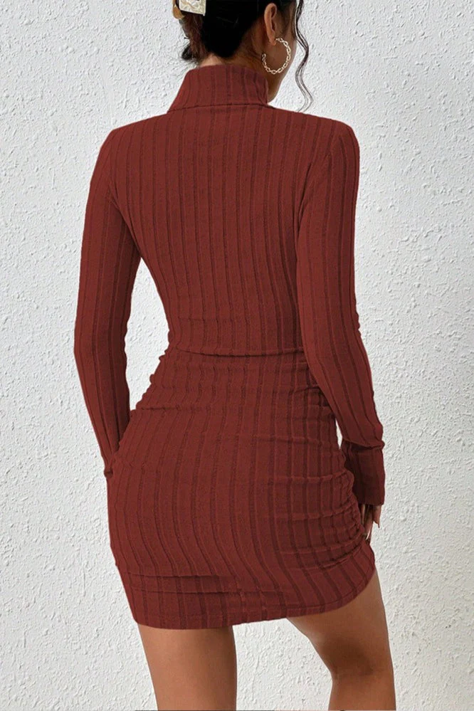 High Neck Slim Fit Knit Sweater Dress - Image 6