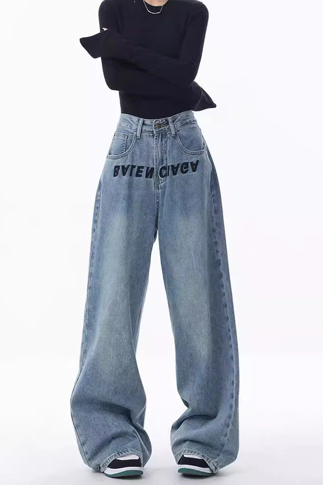 High Rise Embroidered Wide Leg Jeans - Image 3