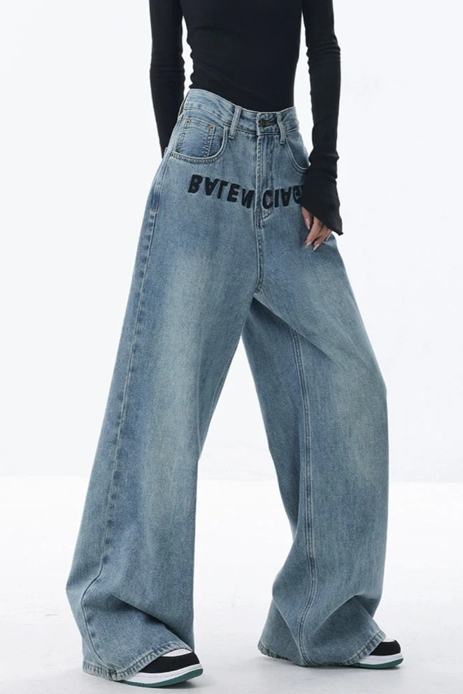 High Rise Embroidered Wide Leg Jeans - Image 4