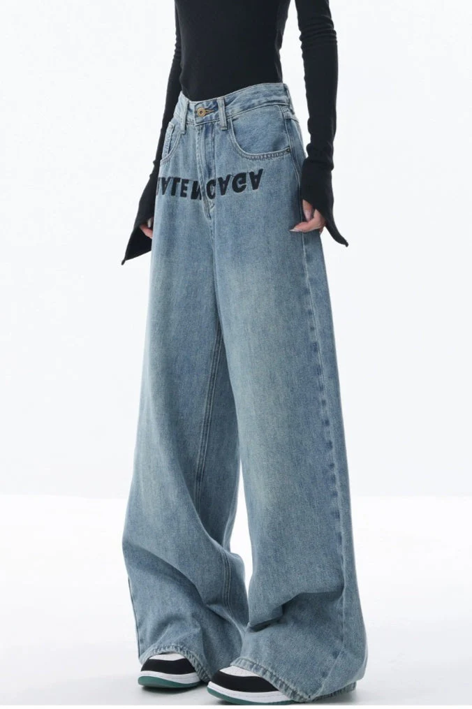 High Rise Embroidered Wide Leg Jeans - Image 5