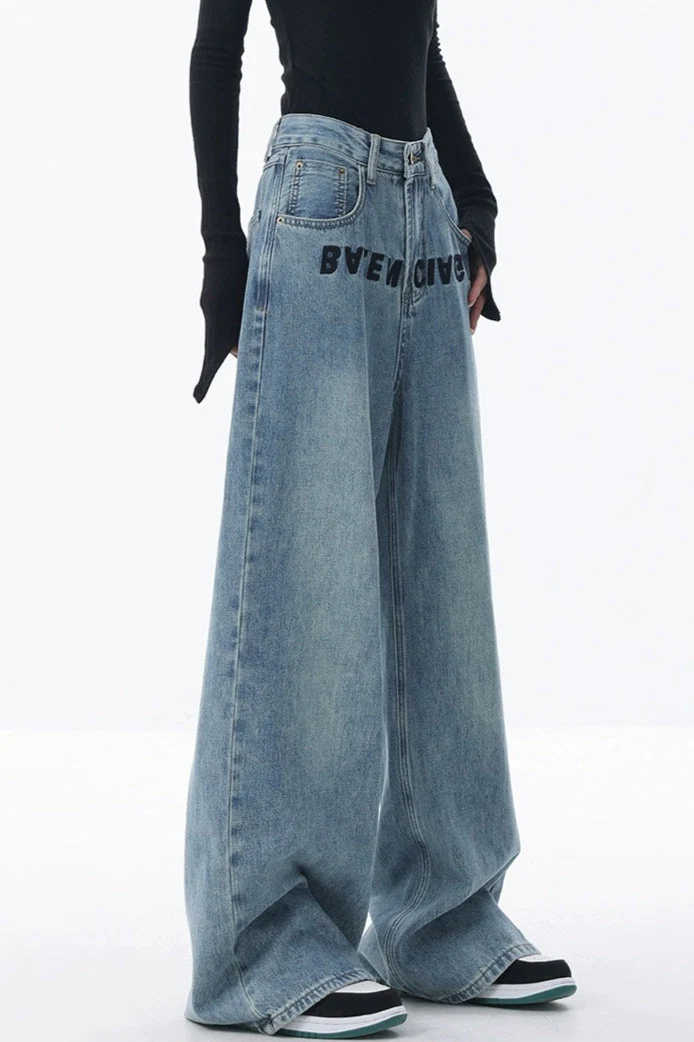 High Rise Embroidered Wide Leg Jeans - Image 6