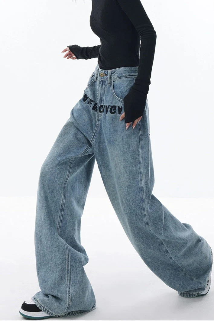 High Rise Embroidered Wide Leg Jeans - Image 8