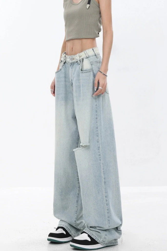 High Waist Draped Gradient Ripped Jeans - Image 12