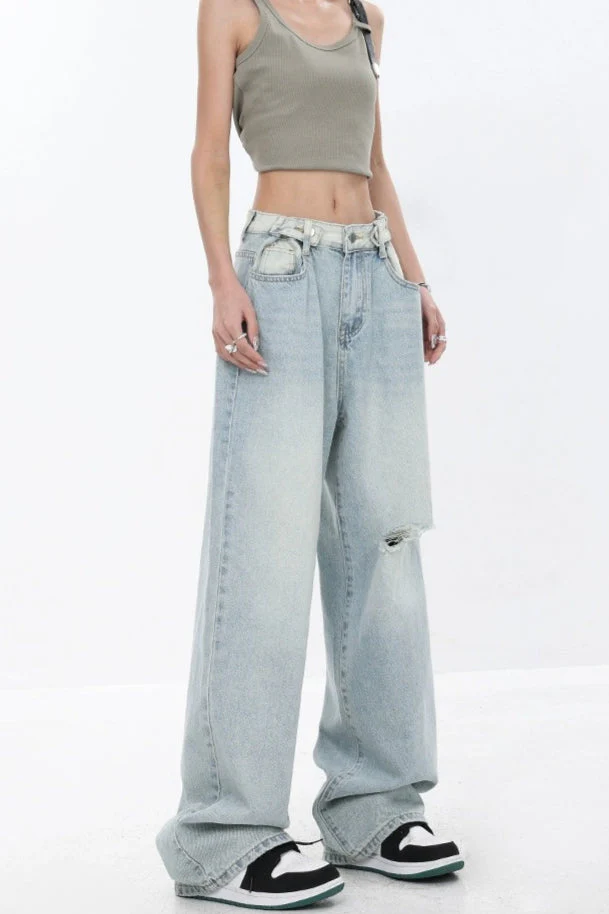 High Waist Draped Gradient Ripped Jeans - Image 13