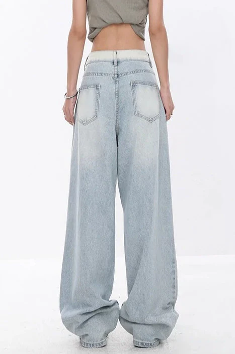 High Waist Draped Gradient Ripped Jeans - Image 14
