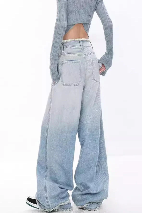 High Waist Draped Gradient Ripped Jeans - Image 2