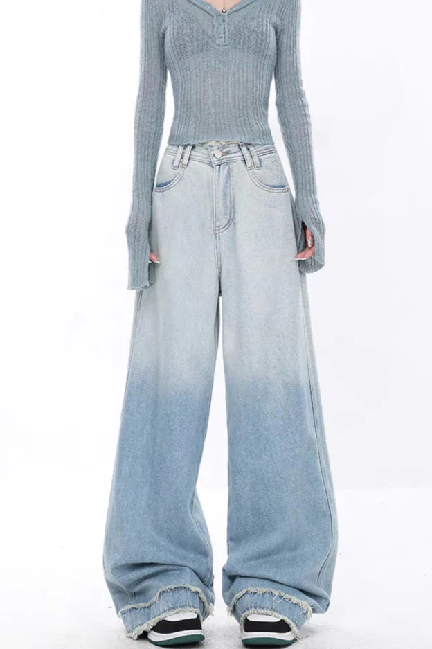 High Waist Draped Gradient Ripped Jeans - Image 3
