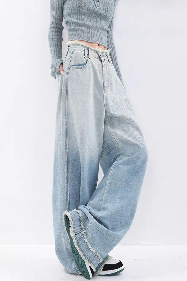 High Waist Draped Gradient Ripped Jeans - Image 4
