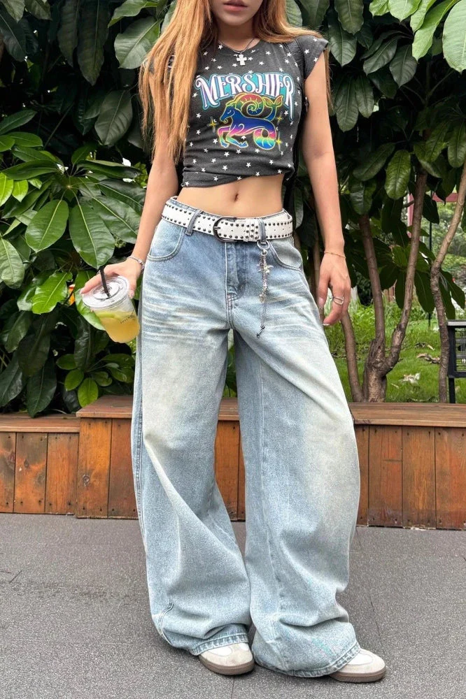 High Waist Embroidered Wide Leg Jeans - Image 12