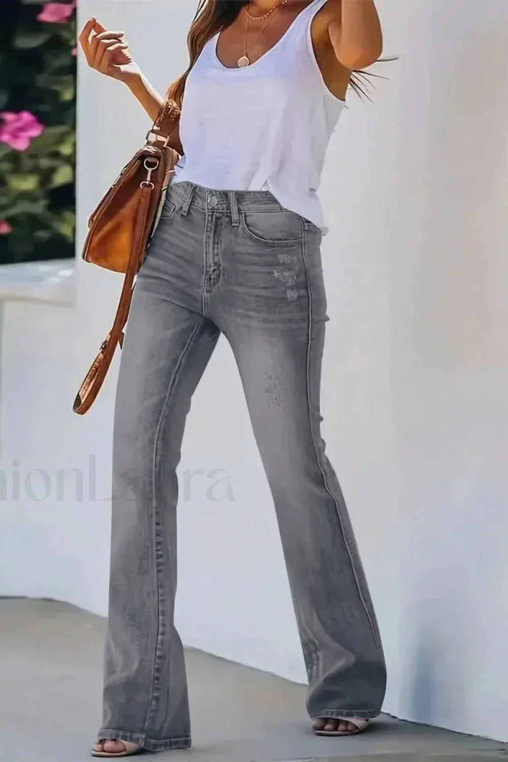 High Waist Flared Denim Jeans - Image 9