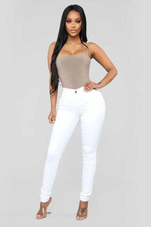 High Waist White Skinny Jeans - Image 31