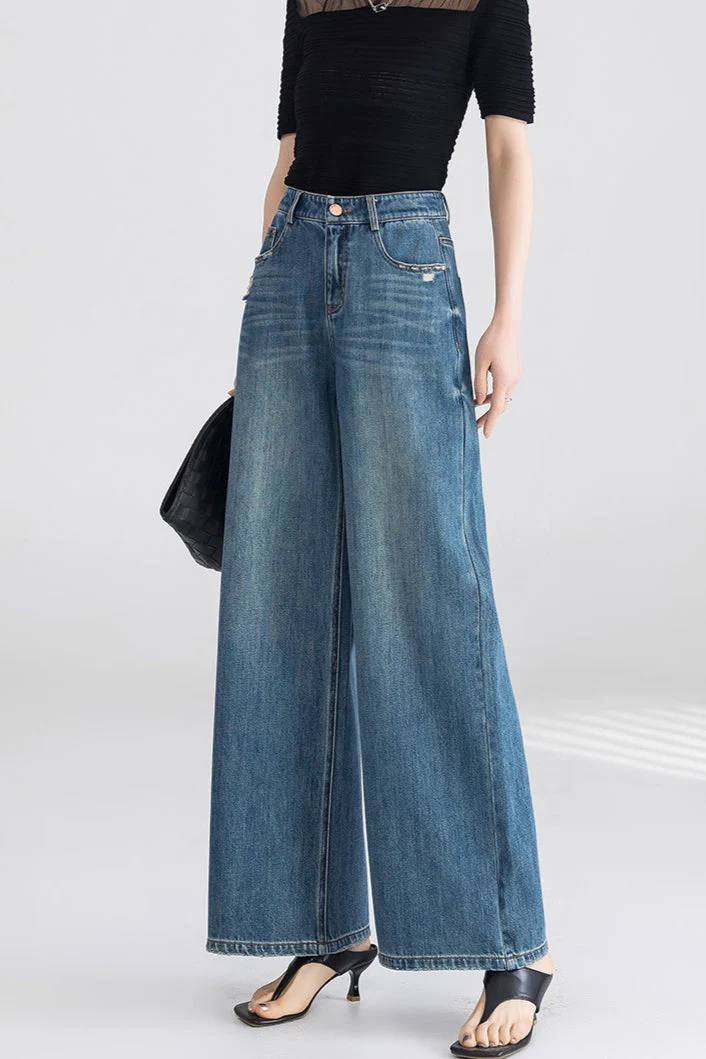 High Waist Wide Leg Cotton Jeans - Image 2