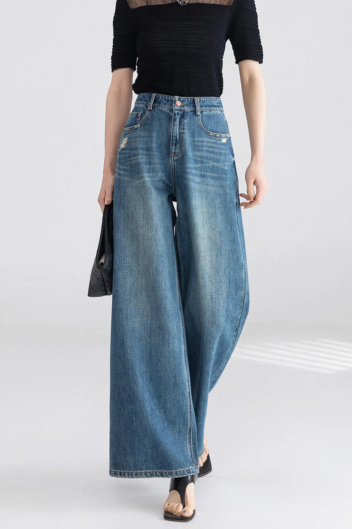 High Waist Wide Leg Cotton Jeans - Image 3