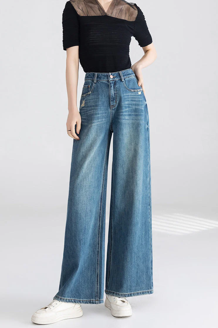 High Waist Wide Leg Cotton Jeans - Image 4