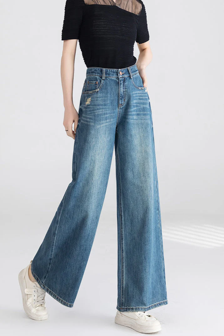 High Waist Wide Leg Cotton Jeans - Image 6