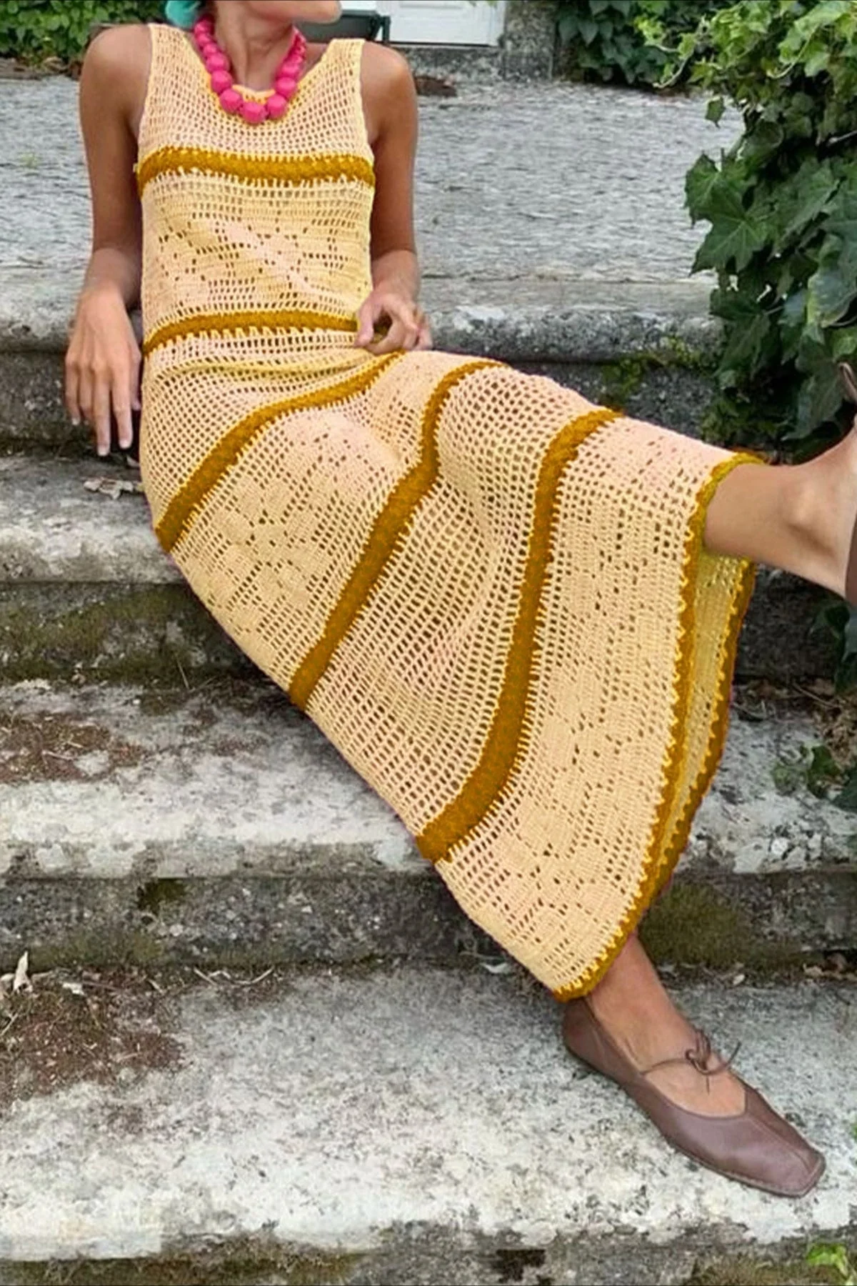 Hollow Knit Contrast Tank Sweater Dress - Image 5