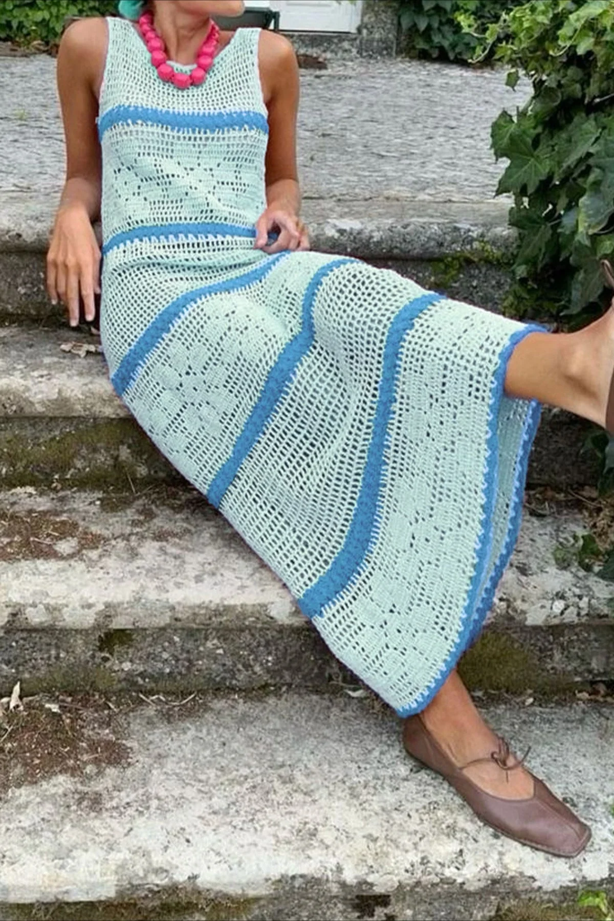 Hollow Knit Contrast Tank Sweater Dress - Image 7