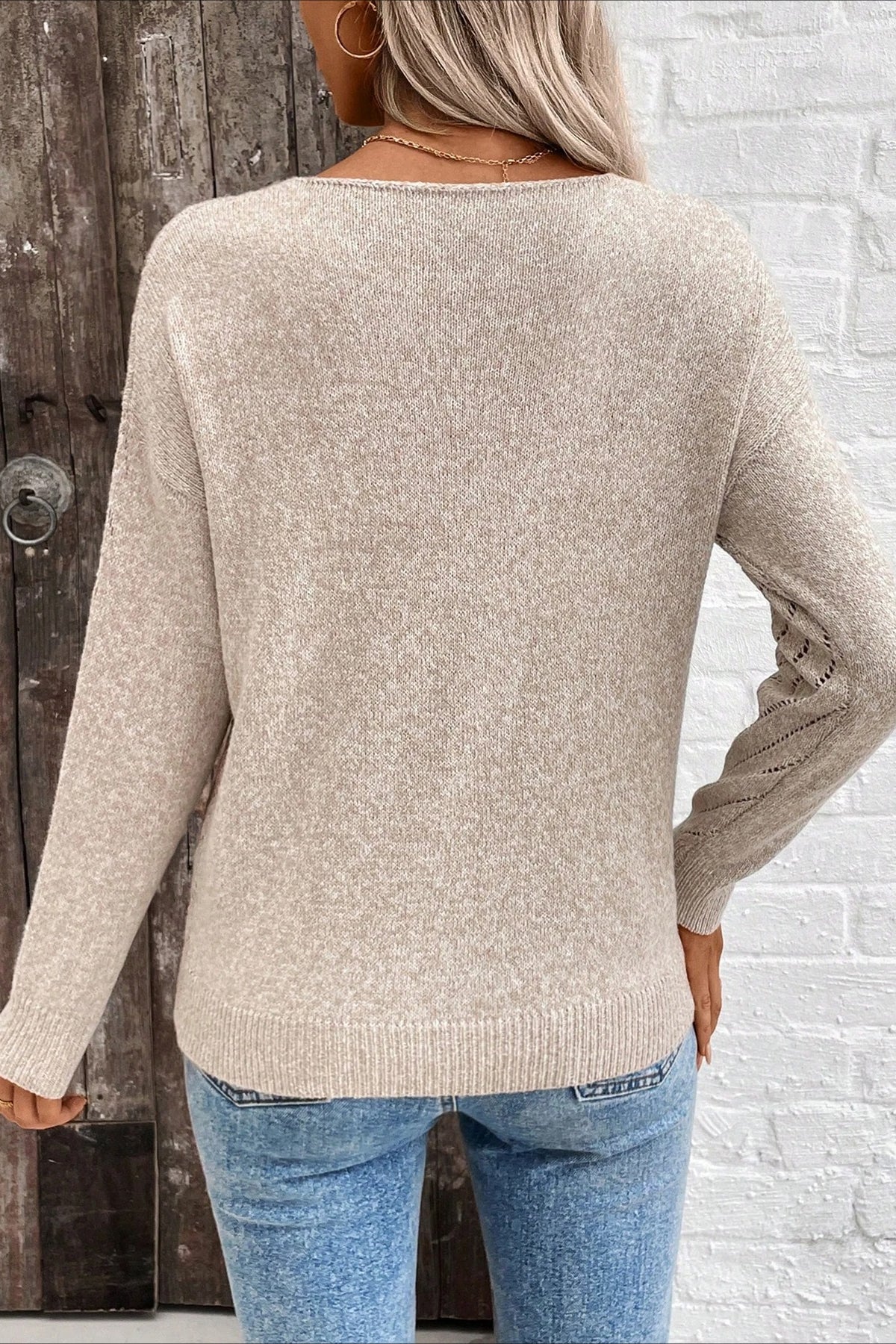 Hollow Knit Loose Pullover Sweater - Image 10