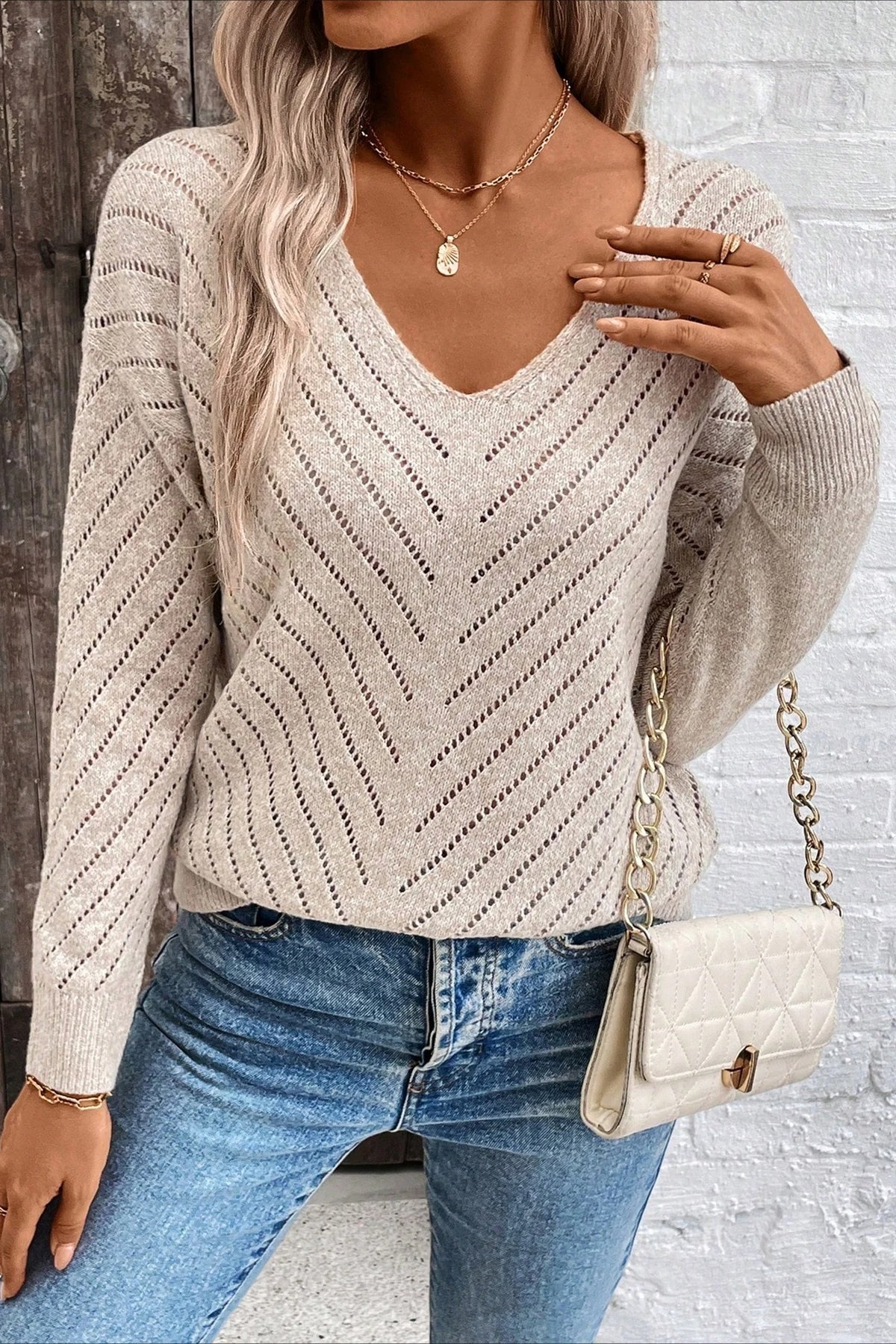 Hollow Knit Loose Pullover Sweater - Image 25