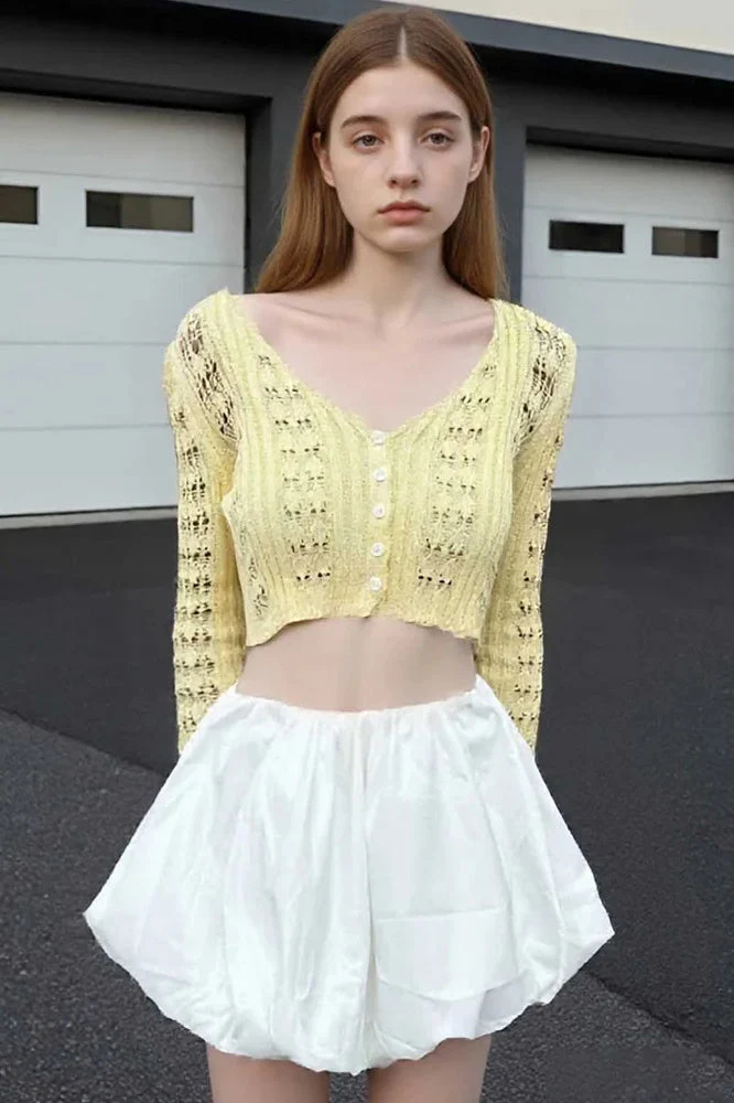 Hollow Out Knit V Neck Long Sleeve Cardigan - Image 19