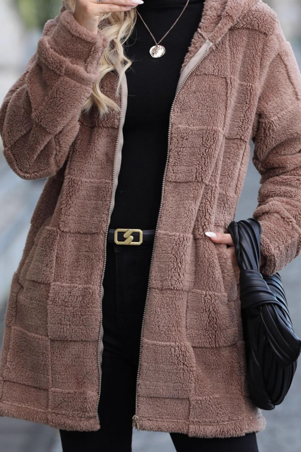 Hooded Long Fleece Cardigan Coat - Image 2
