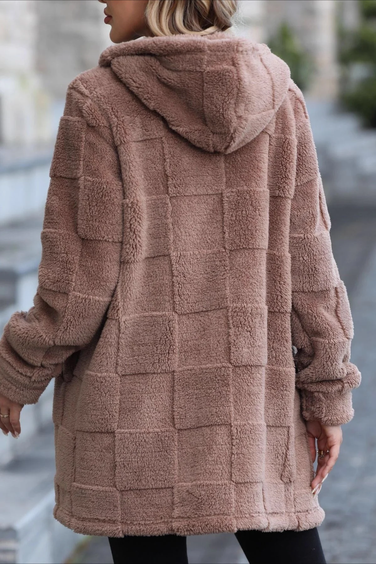 Hooded Long Fleece Cardigan Coat - Image 5
