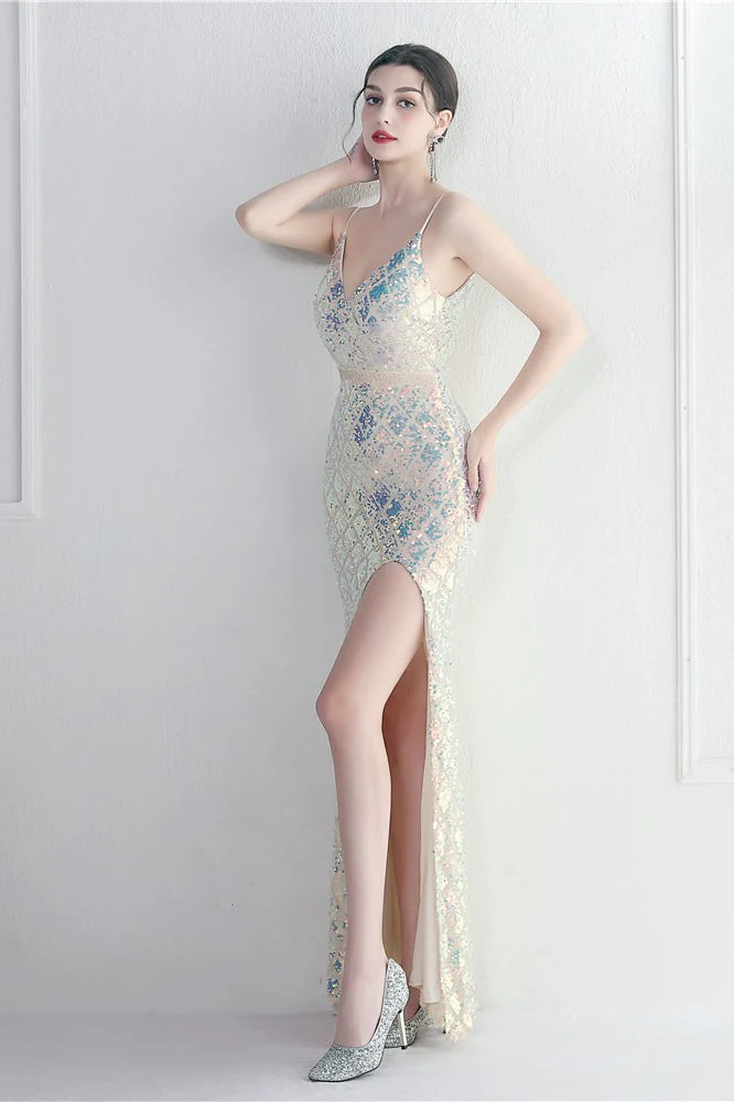 Iridescent Sequin Slit Bodycon Maxi Dress - Image 6