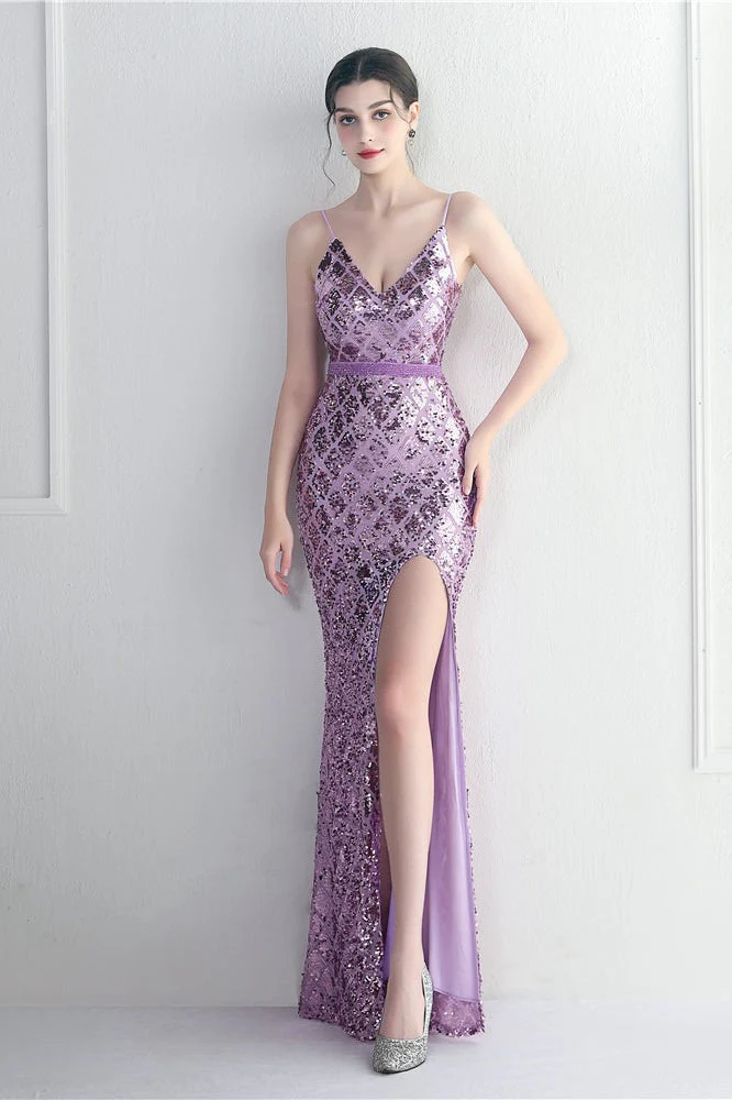 Iridescent Sequin Slit Bodycon Maxi Dress - Image 9