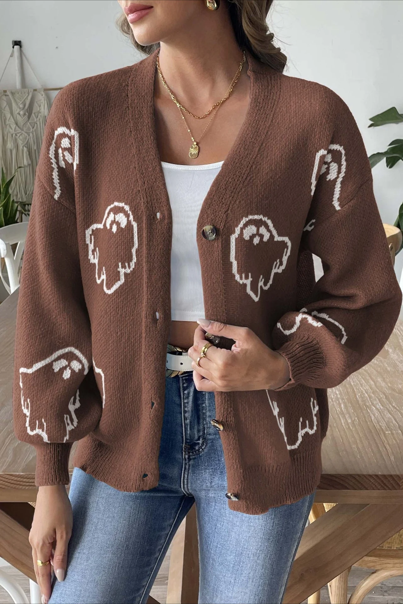 Jacquard Button Cardigan - Image 10