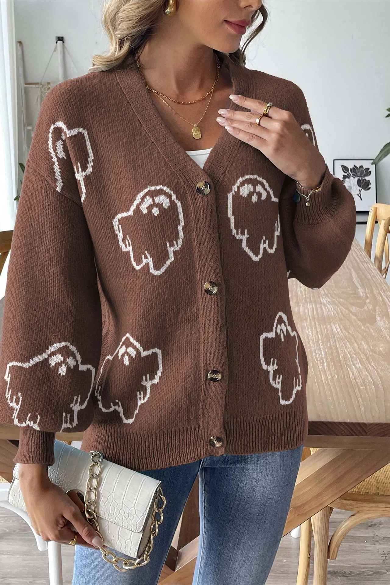 Jacquard Button Cardigan - Image 11