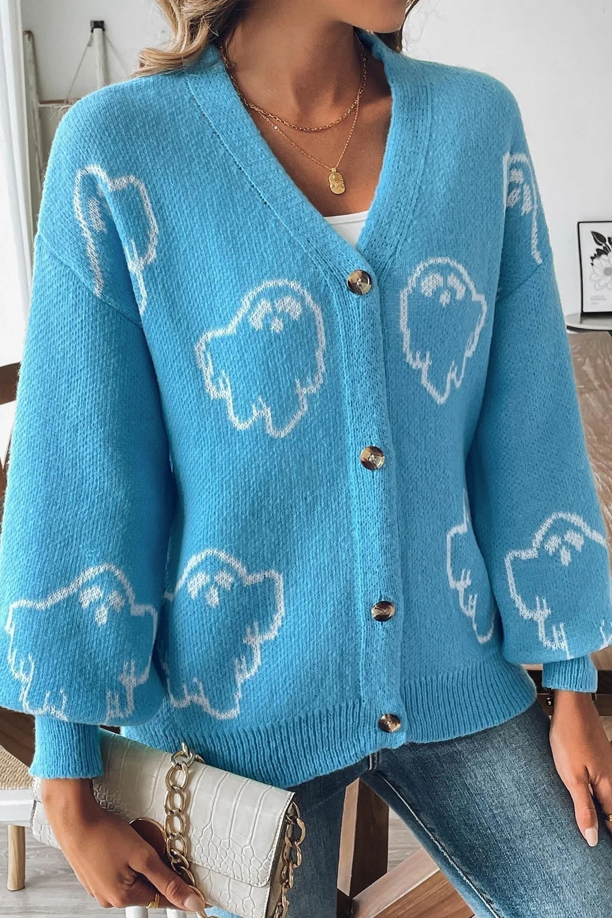 Jacquard Button Cardigan - Image 3