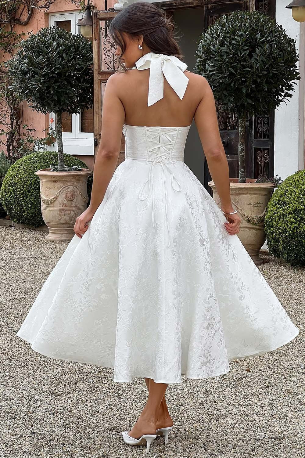 Jacquard Halter V-Neck Party Dress - Image 5