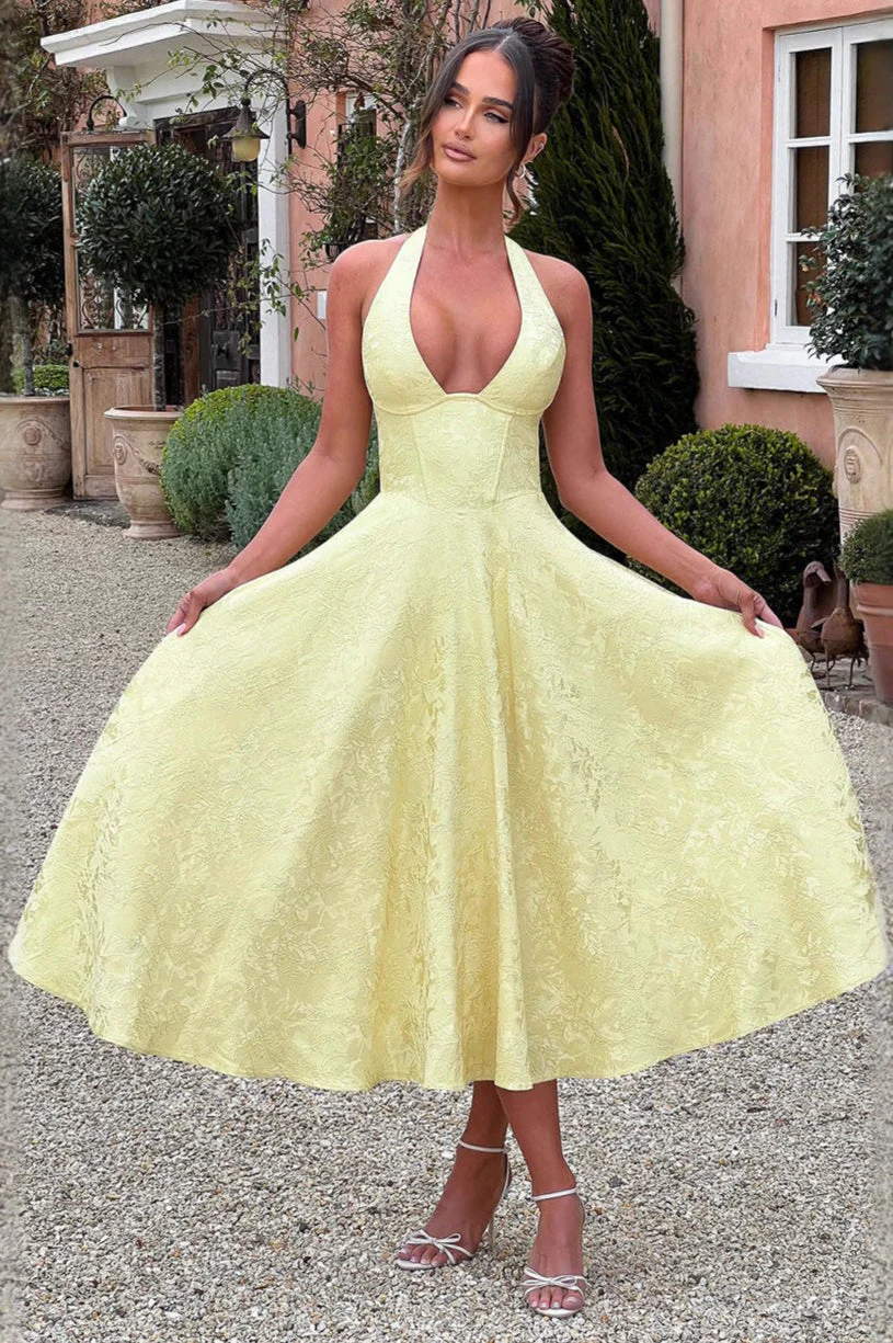 Jacquard Halter V-Neck Party Dress - Image 7