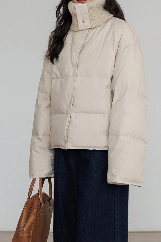 Knit Collar White Duck Down Puffer Jacket - Image 10