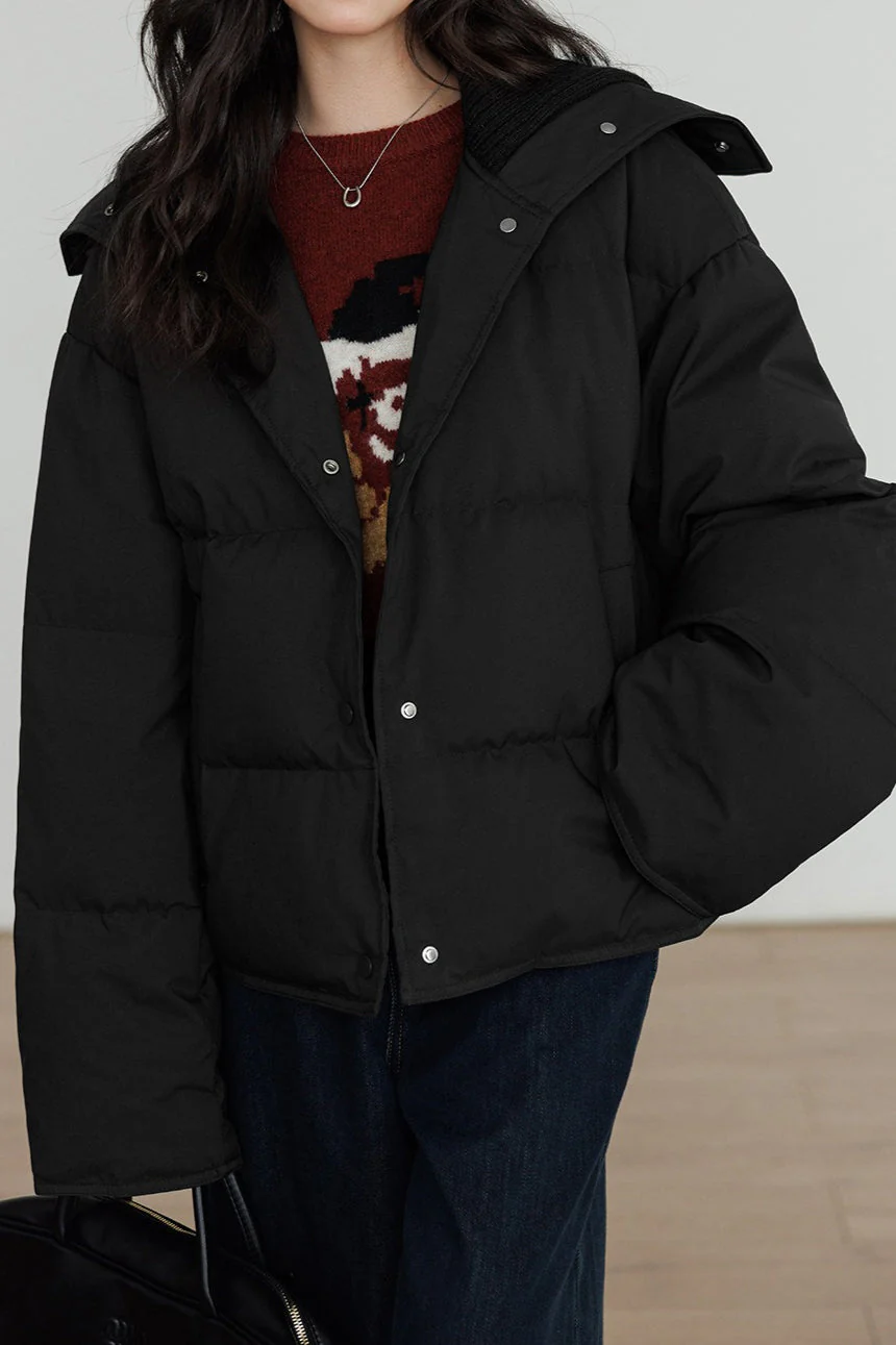 Knit Collar White Duck Down Puffer Jacket - Image 13
