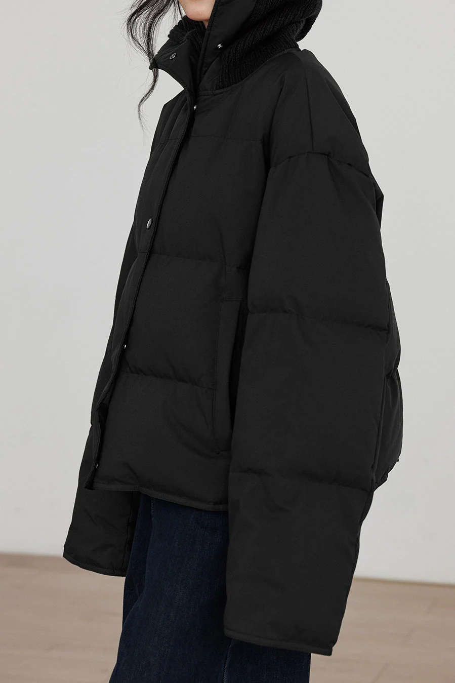 Knit Collar White Duck Down Puffer Jacket - Image 14