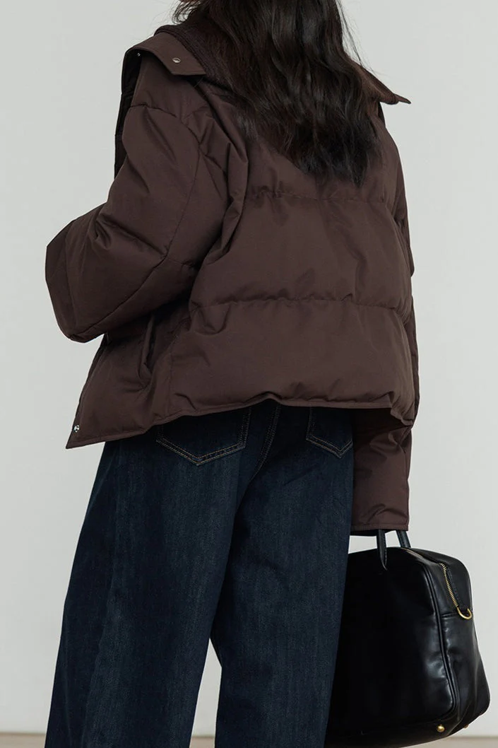 Knit Collar White Duck Down Puffer Jacket - Image 6