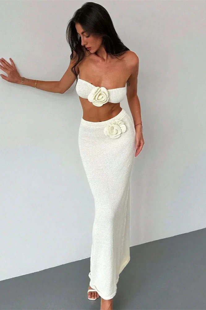Knit Floral Patchwork Tube Top Boho Dress - Image 19