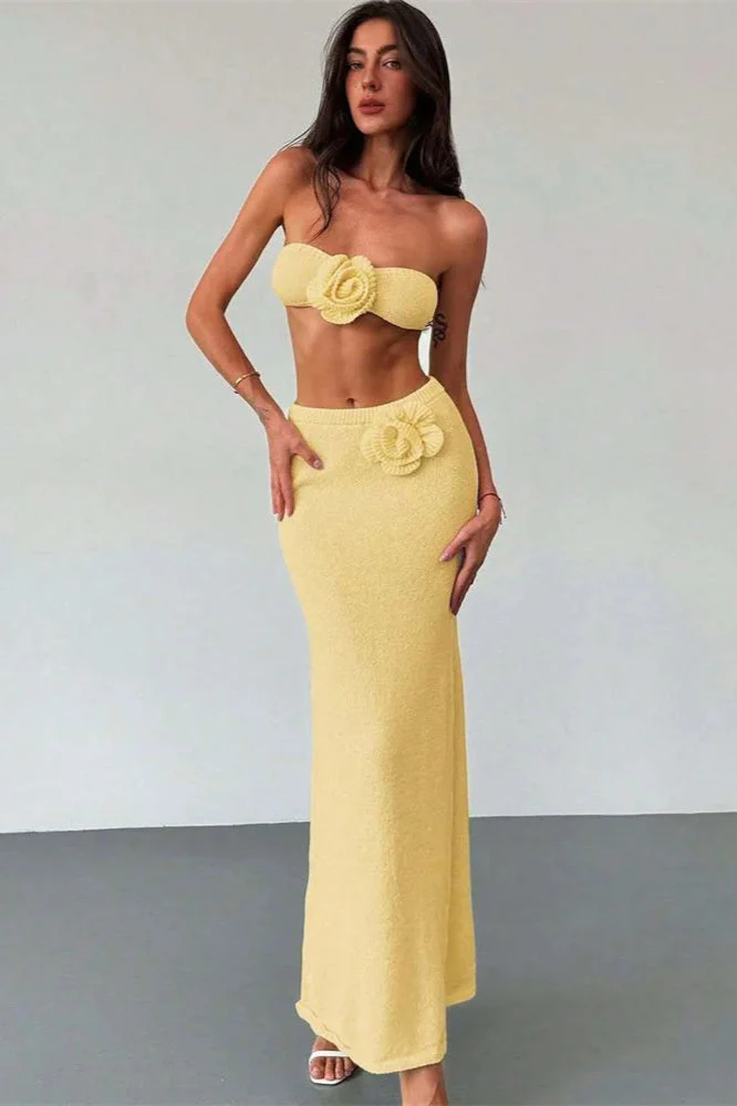 Knit Floral Patchwork Tube Top Boho Dress - Image 28