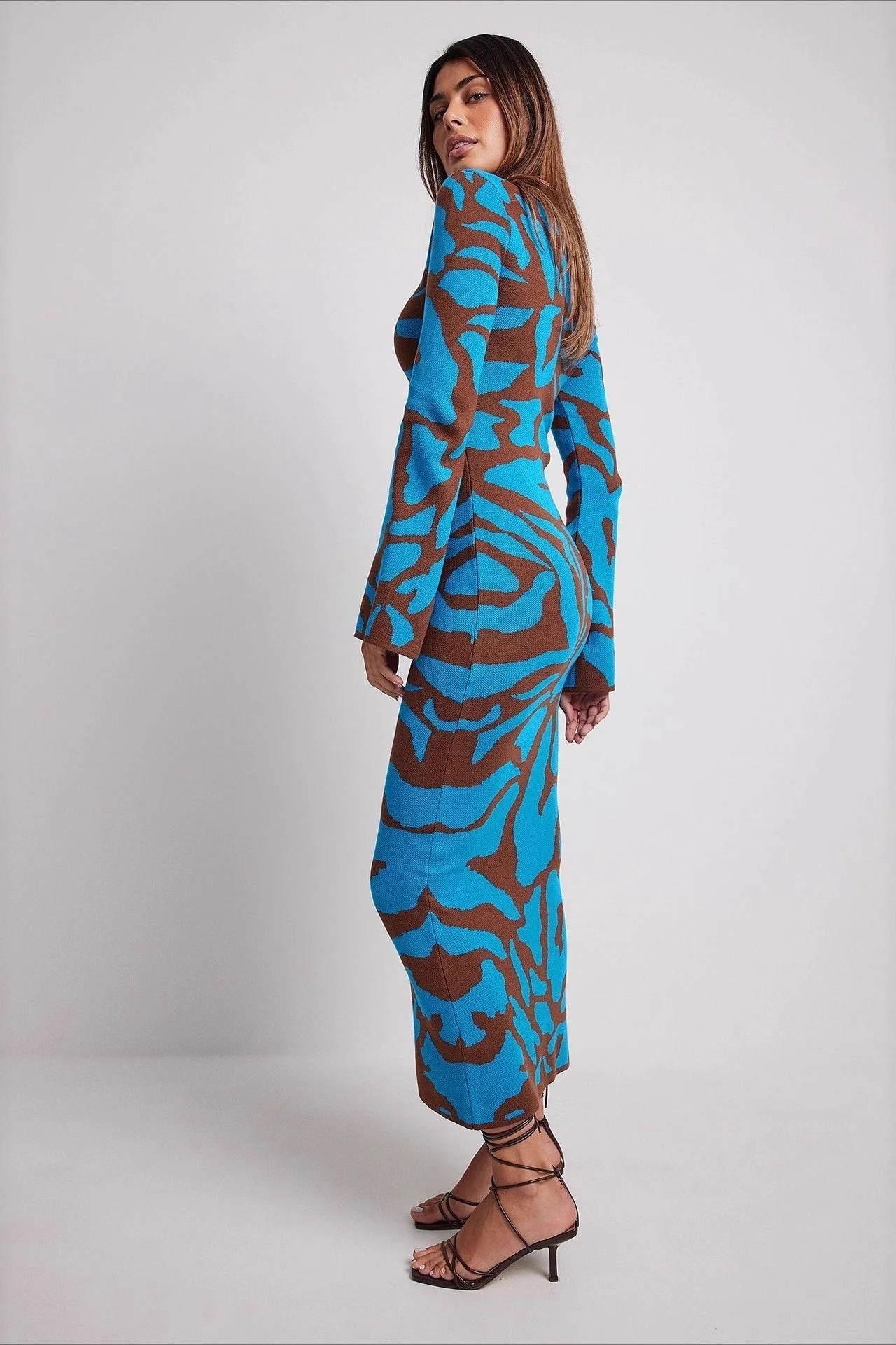 Knit Leopard Print Long Sleeve Sweater Dress - Image 2