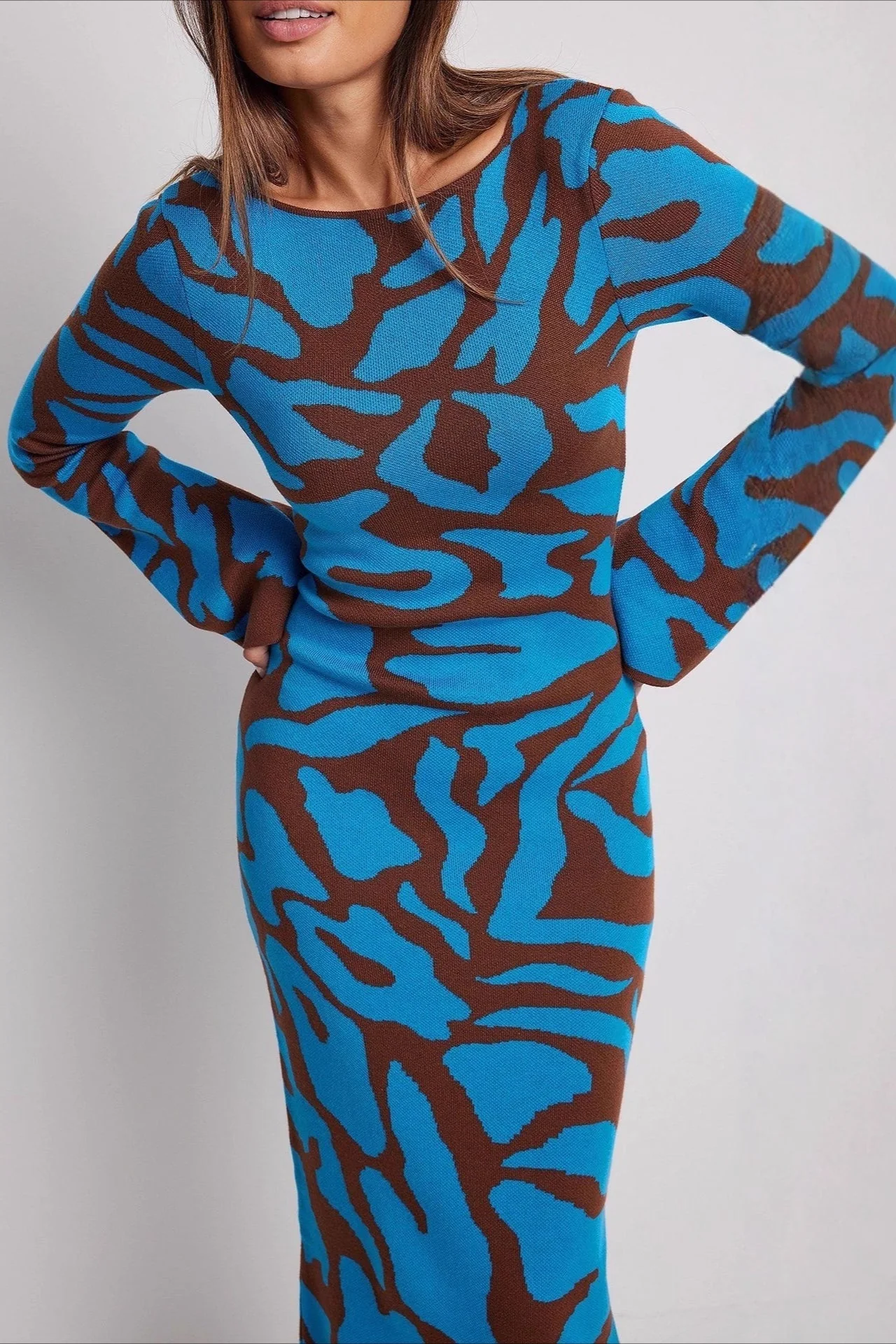 Knit Leopard Print Long Sleeve Sweater Dress - Image 4