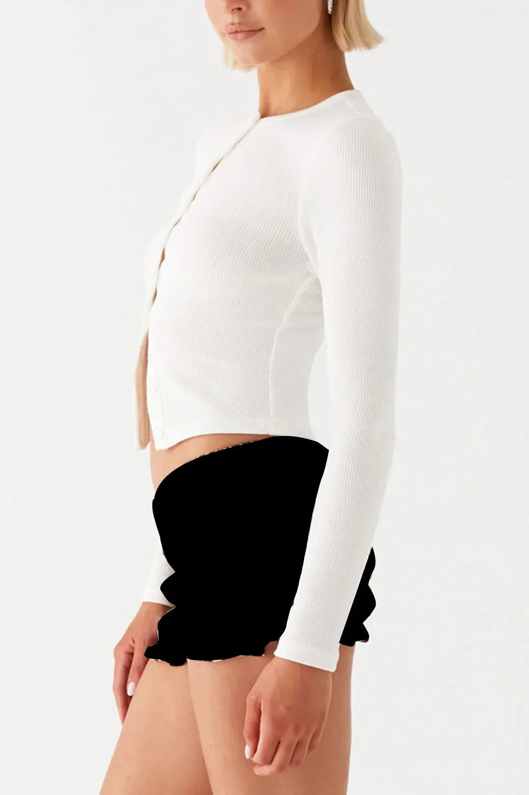 Knit Ribbed Button Front Crop Cardigan - Image 3