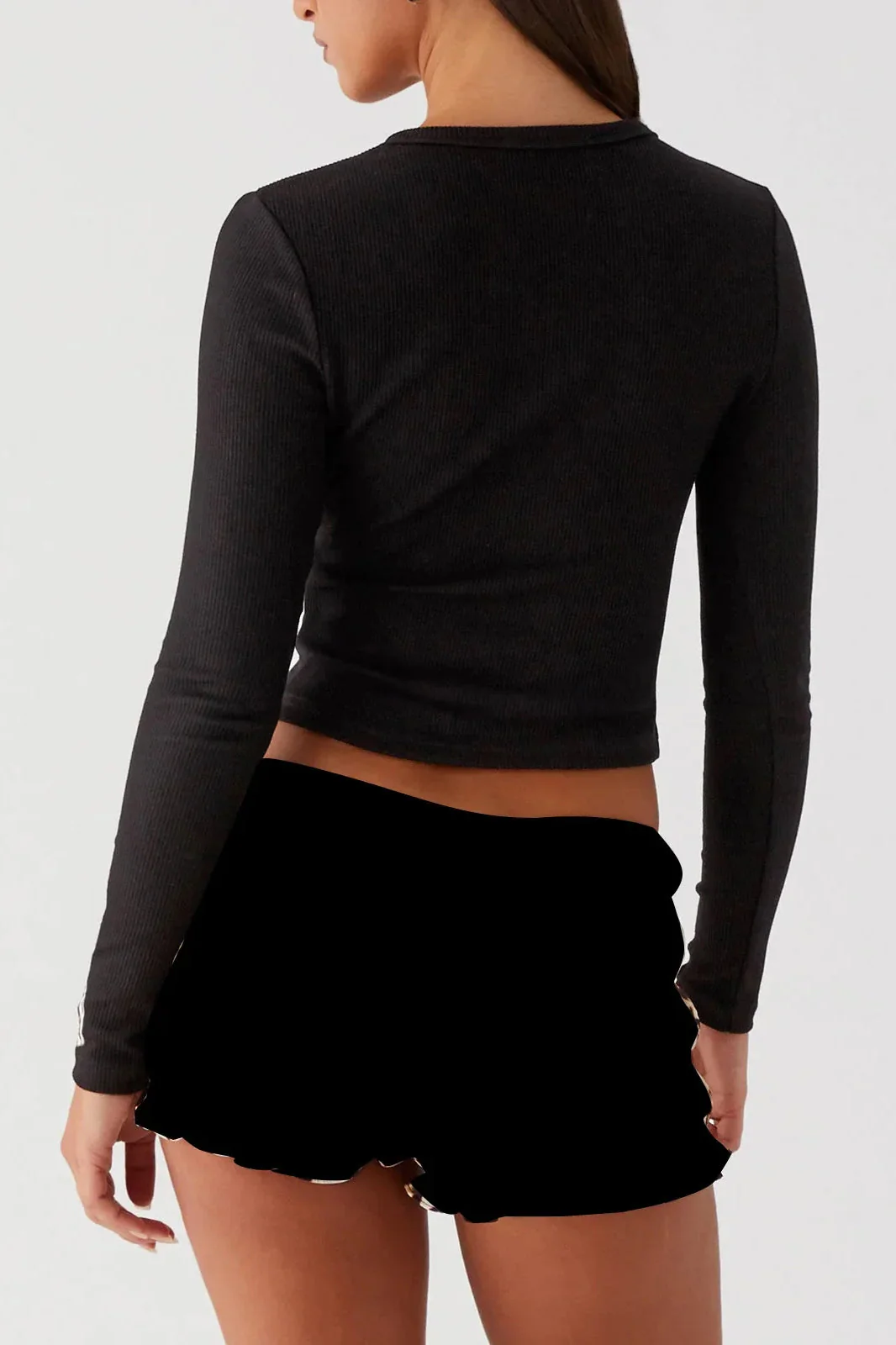 Knit Ribbed Button Front Crop Cardigan - Image 6