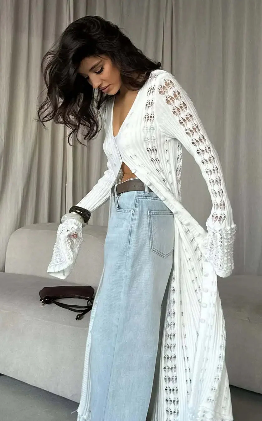 Knitted Flare Long Sleeve Beach Cardigan - Image 16