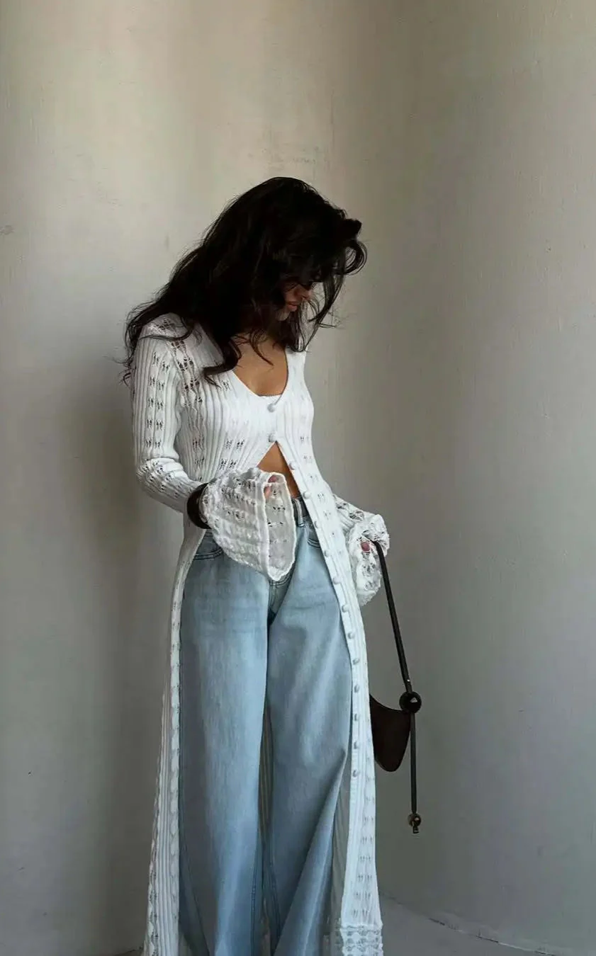 Knitted Flare Long Sleeve Beach Cardigan - Image 2