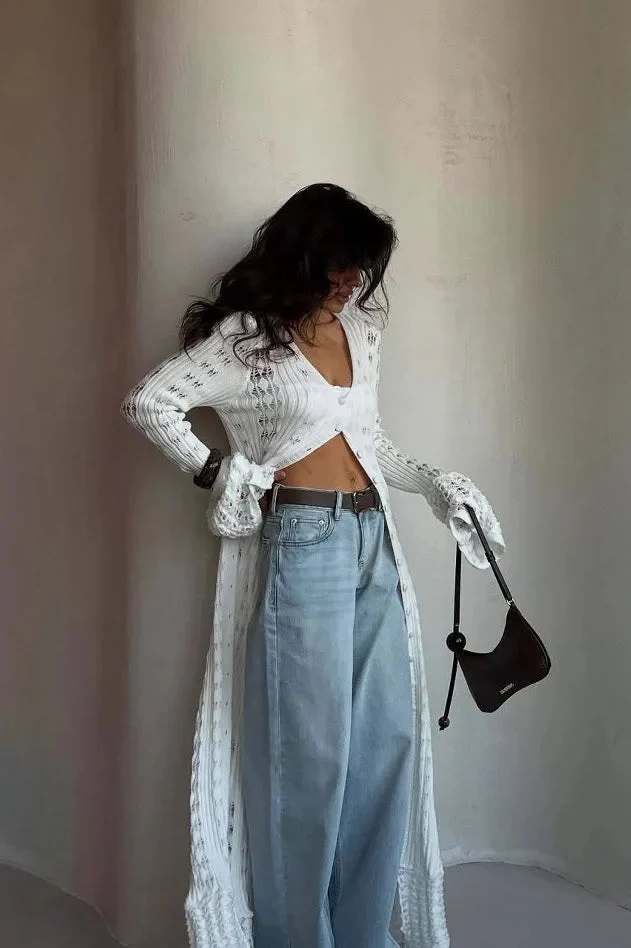 Knitted Flare Long Sleeve Beach Cardigan - Image 3