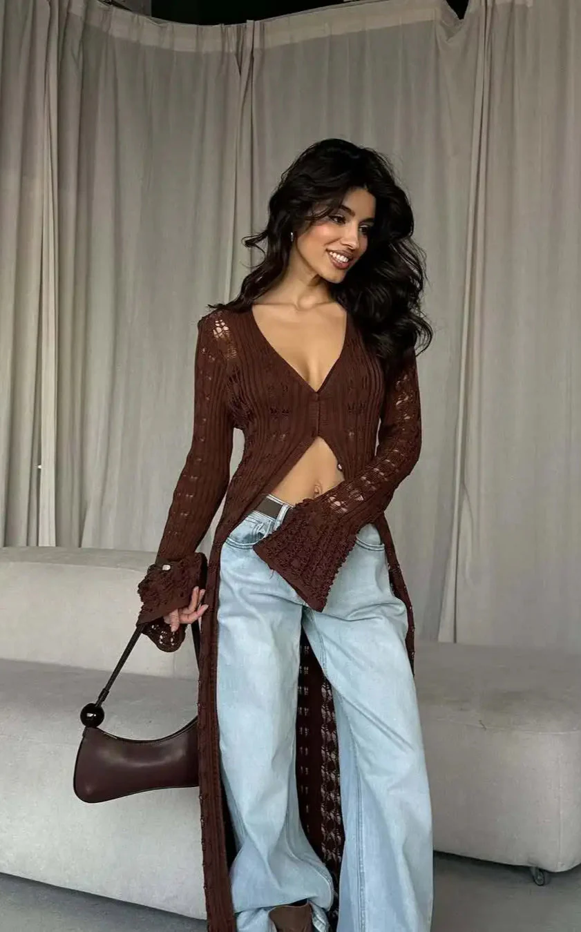 Knitted Flare Long Sleeve Beach Cardigan - Image 6