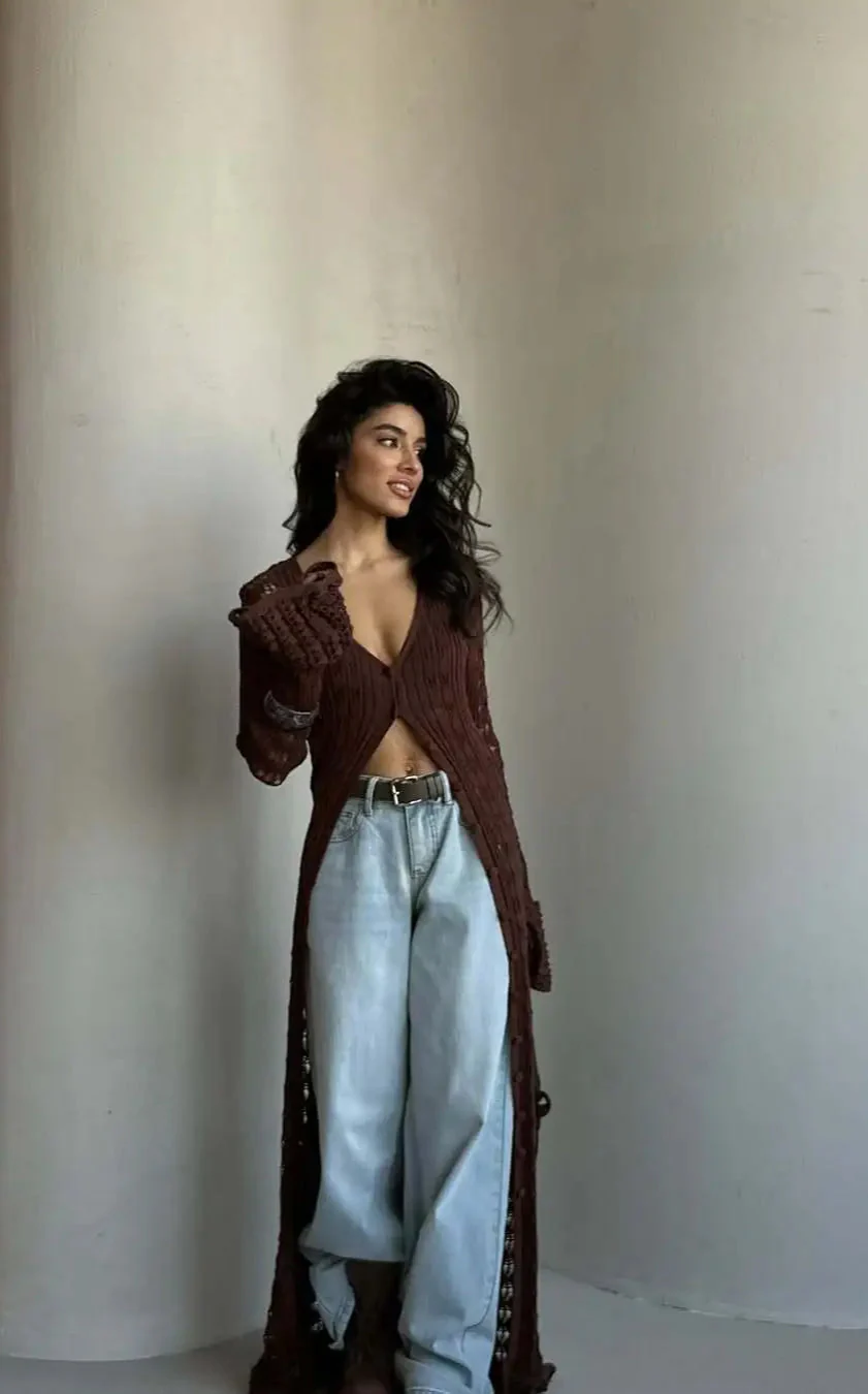 Knitted Flare Long Sleeve Beach Cardigan - Image 7