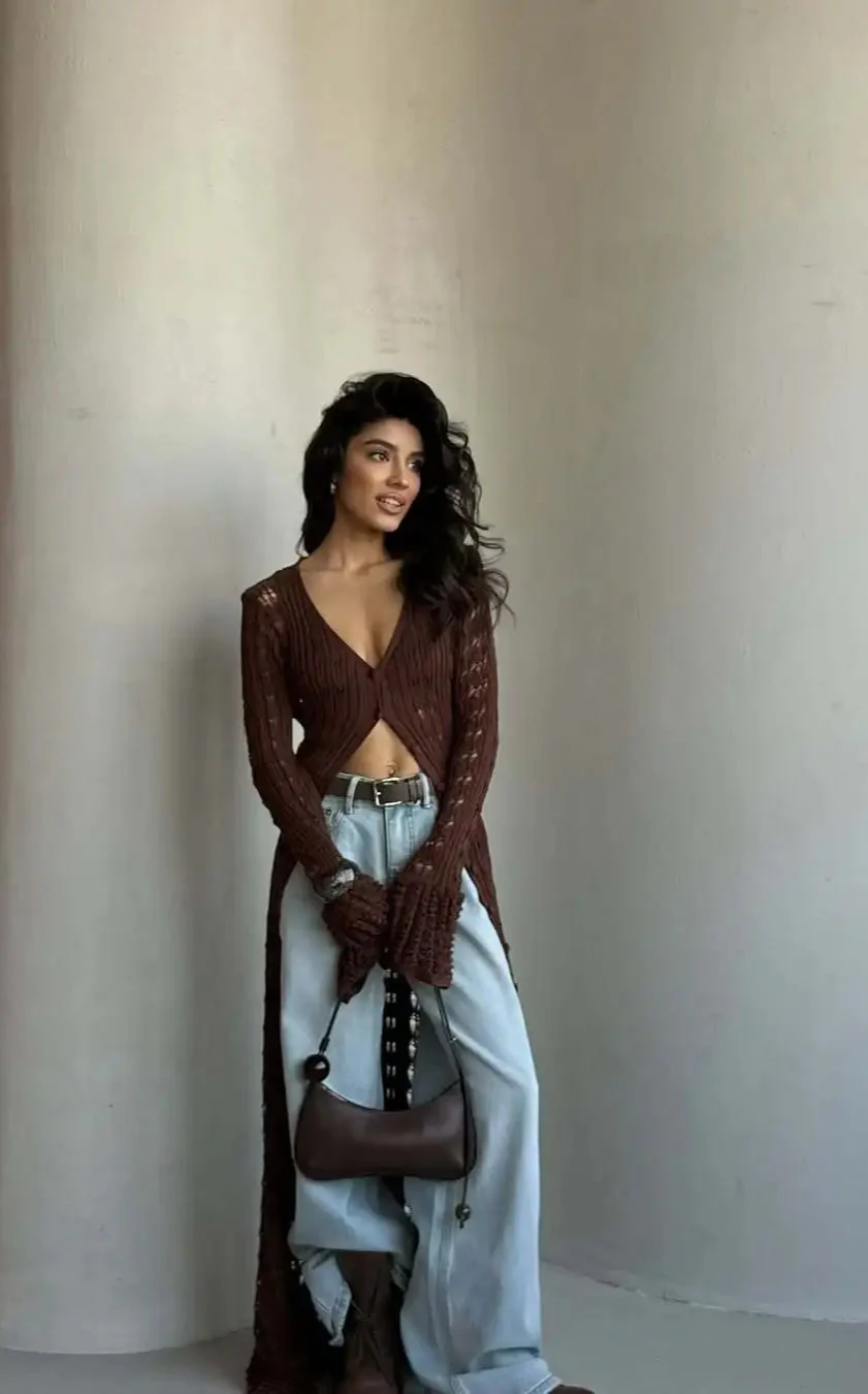 Knitted Flare Long Sleeve Beach Cardigan - Image 9