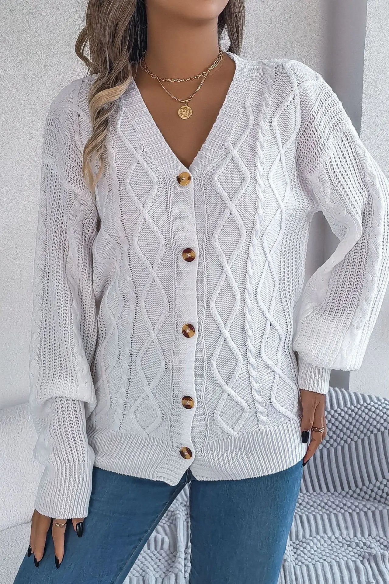 Knitted Long Sleeve Loose Single Breasted Cardigan - Image 12